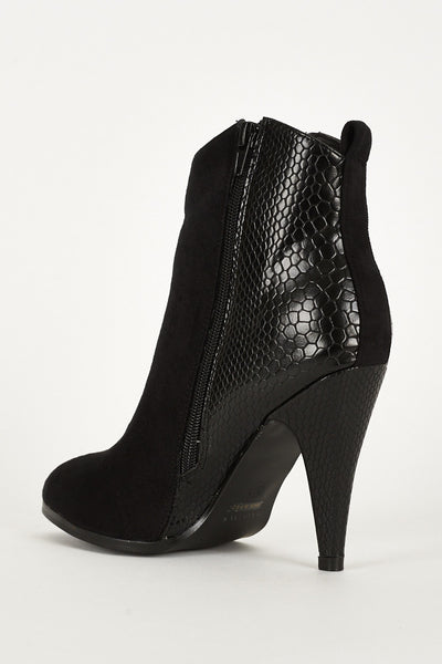 Black Pointed Toe Zip Trim Heeled Ankle Boots