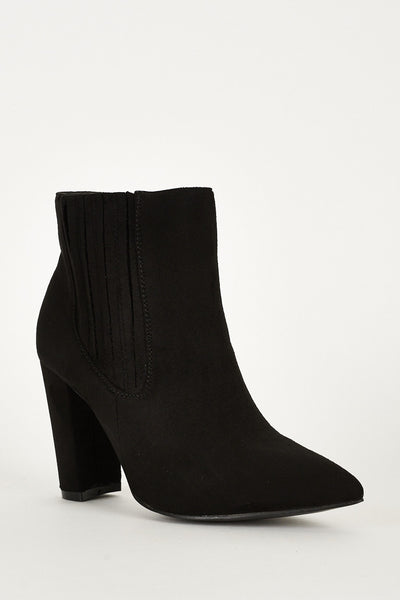 Black Faux Suede Block Heel Ankle Boots