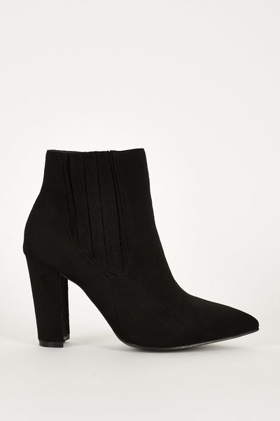 Black Faux Suede Block Heel Ankle Boots