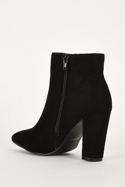 Black Faux Suede Block Heel Ankle Boots