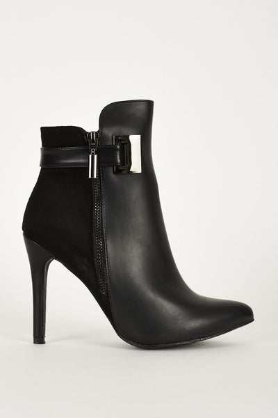 Black Faux Leather And Faux Suede Zip Detail Ankle Boots