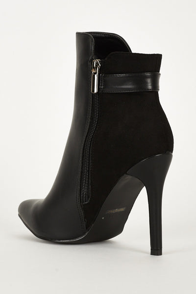 Black Faux Leather And Faux Suede Zip Detail Ankle Boots