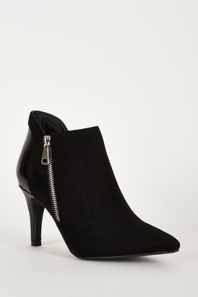 Faux Suede and Patent Ankle Boots In Black