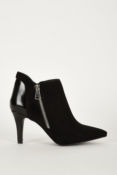 Faux Suede and Patent Ankle Boots In Black