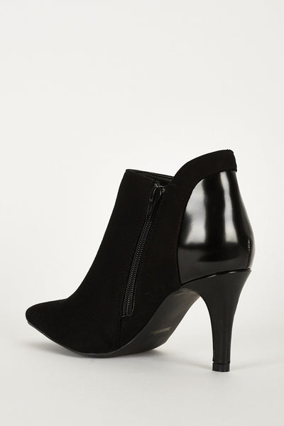 Faux Suede and Patent Ankle Boots In Black