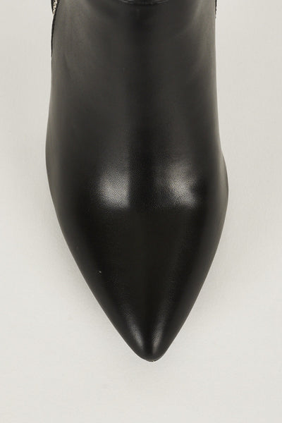 Faux Leather Pointed Ankle Boots In Black