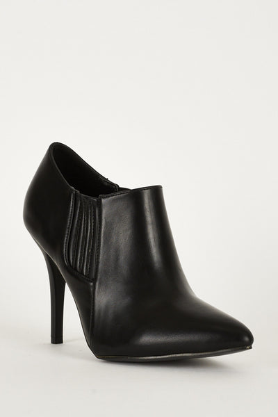 Stretch Panel Pointed Toe Synthetic Leather Ankle Boots