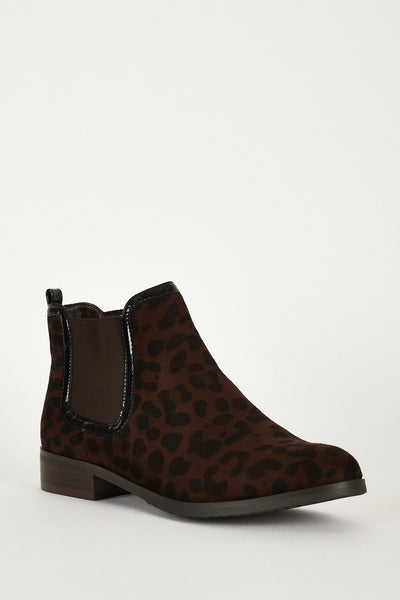 Lovely Faux Suedette Chelsea Boots With Animal Print