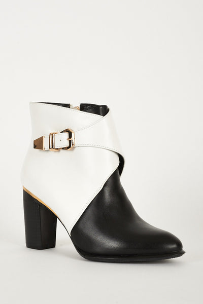 Monochrome Heeled Ankle Boots With Gold Trim