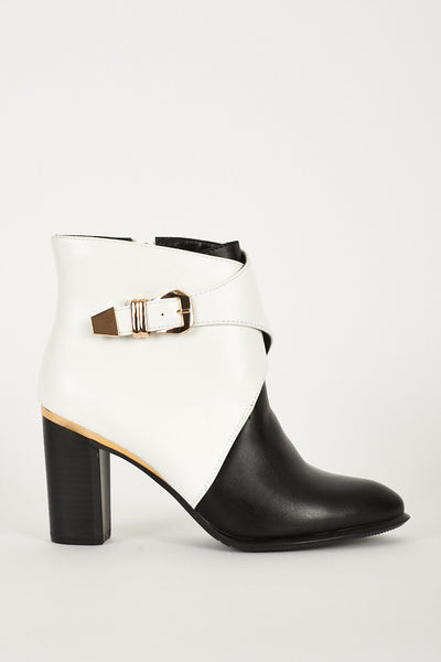 Monochrome Heeled Ankle Boots With Gold Trim