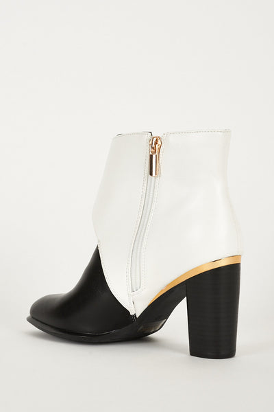 Monochrome Heeled Ankle Boots With Gold Trim