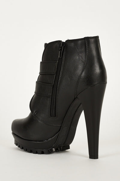 Double Buckle Strap Chunky High Heel Thick Platform Ankle Boots