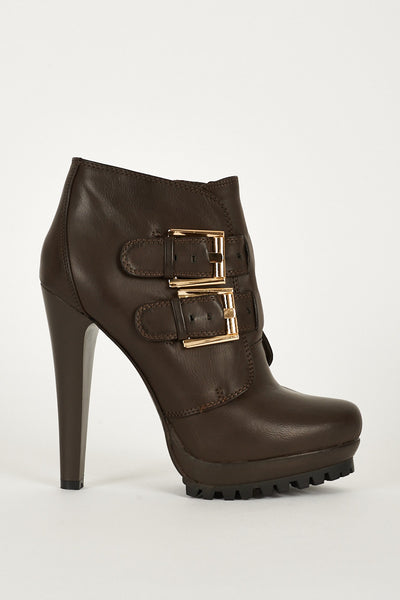 Boots With Strap Buckle And Zip Up Details