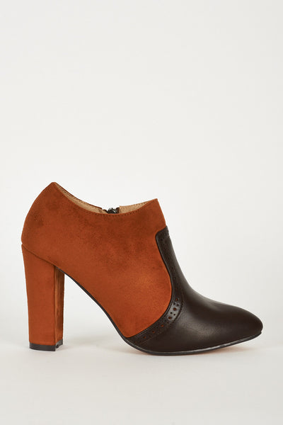 Faux Suede and Faux Leather Block Heel Brown Chelsea Boots