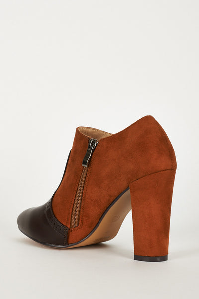 Faux Suede and Faux Leather Block Heel Brown Chelsea Boots