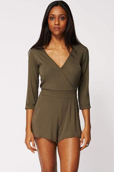 Green Cross Over Belted Playsuit Ex-Branded