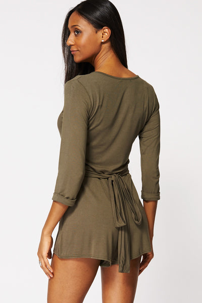 Green Cross Over Belted Playsuit Ex-Branded