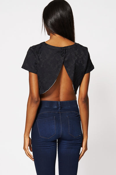 Embroidered Open Back Crop Top