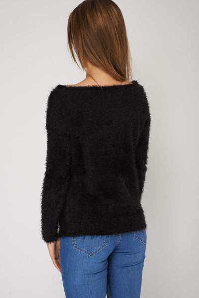 Fluffy Feel Black Jumper Ex-Branded