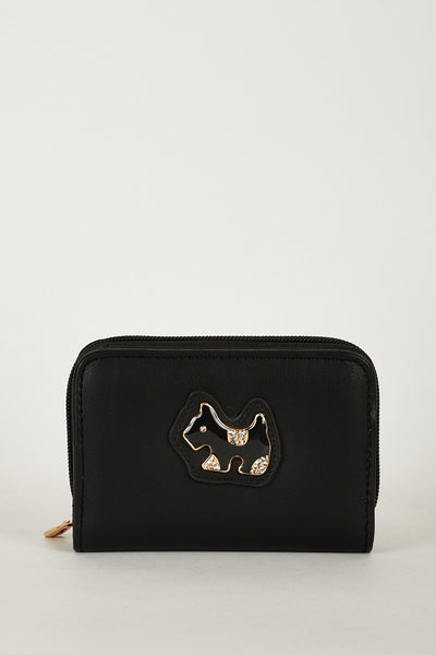 Small Leatherette Black Purse With Animal Logo