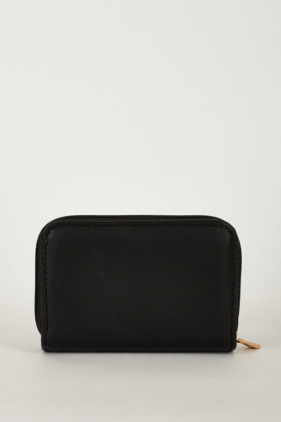 Small Leatherette Black Purse With Animal Logo