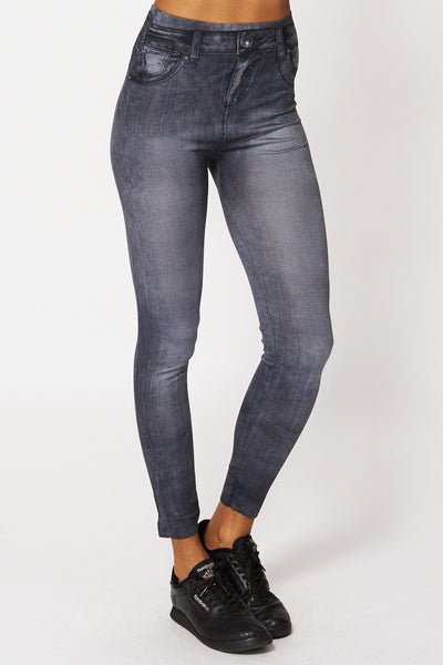 Black Detailed Denim Look Leggings