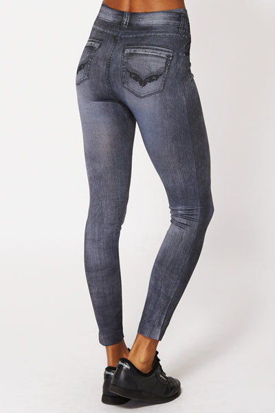 Black Detailed Denim Look Leggings