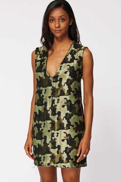 Camouflage Tunic Dress With Raw Edges Ex-Branded