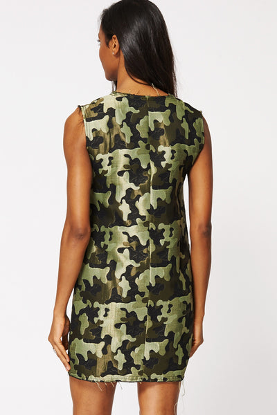 Camouflage Tunic Dress With Raw Edges Ex-Branded