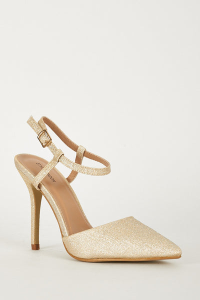 Shimmery Sling Back Shoes In Gold