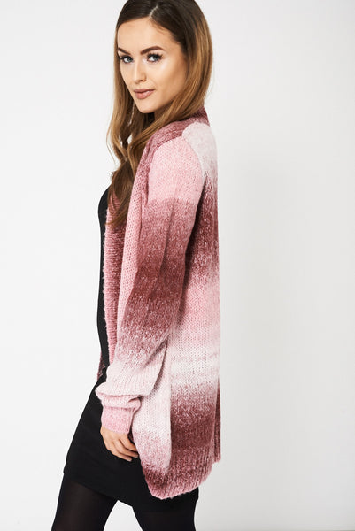 Pink Fluffy Feel Knitted Cardigan Available In Plus Sizes