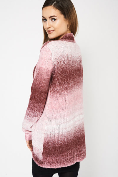 Pink Fluffy Feel Knitted Cardigan Available In Plus Sizes