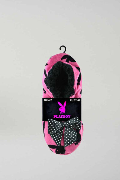 Pink Playboy Ladies Velour Fleece Slippers