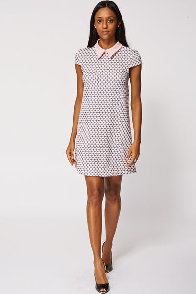 Patterned Pointed Collar Shift Dress
