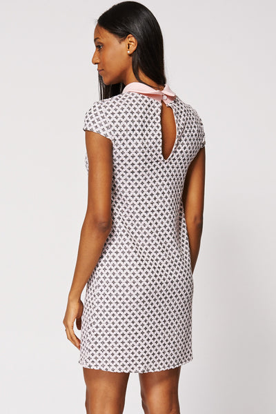 Patterned Pointed Collar Shift Dress