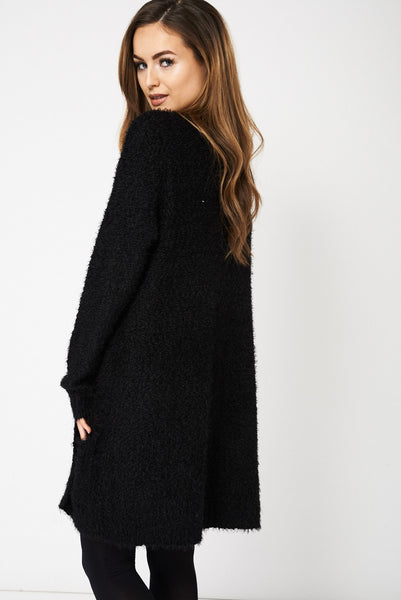 Black Fluffy Feel Knitted Cardigan Ex-Branded Available In Plus Sizes