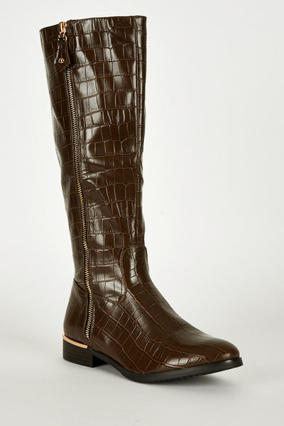 Crocodile Effect Leatherette Boots