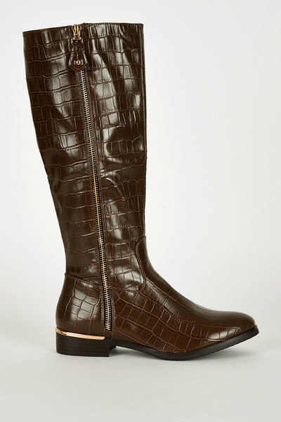 Crocodile Effect Leatherette Boots