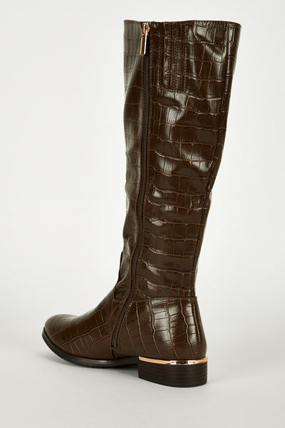 Crocodile Effect Leatherette Boots