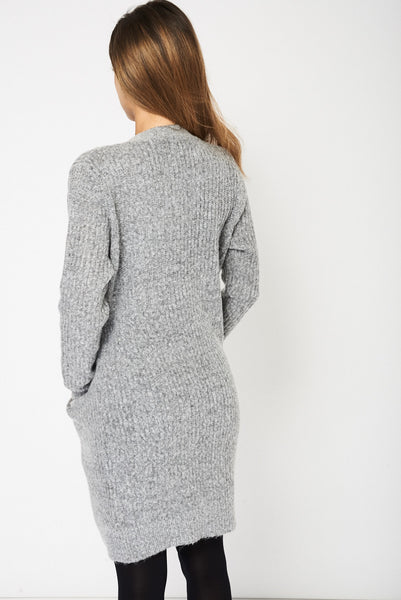 Light Grey Knitted Open Front Cardigan With Pockets