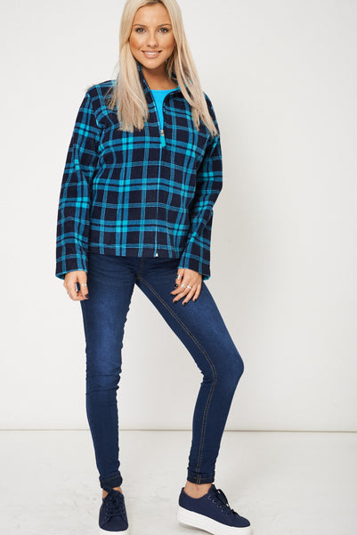 Fleece Tartan Zipped Jacket In Blue Ex-Branded