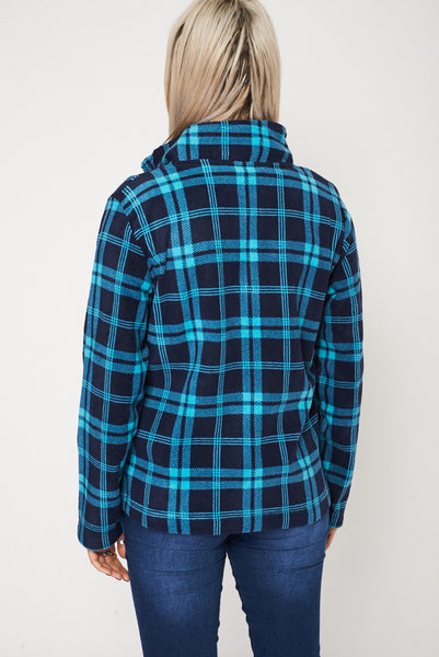 Fleece Tartan Zipped Jacket In Blue Ex-Branded