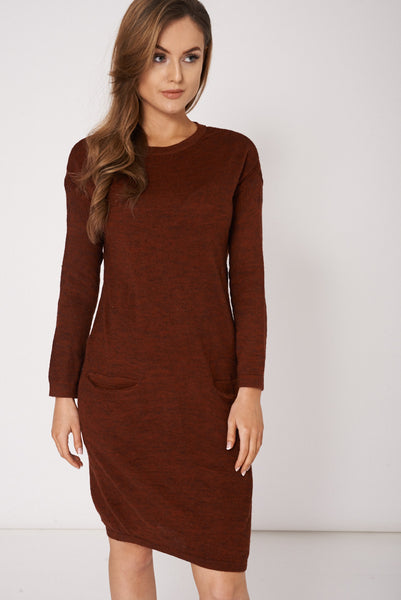 Burgundy Knitted Jumper Dress with Pockets