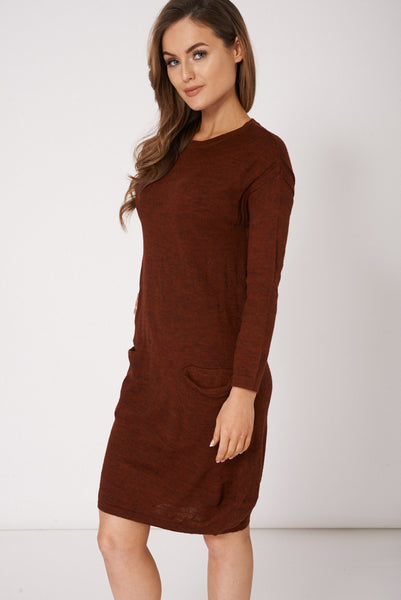 Burgundy Knitted Jumper Dress with Pockets