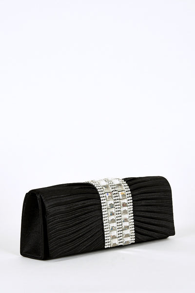 Center Glass Beads & Rhinestone Detail Pleated Clutch Bag