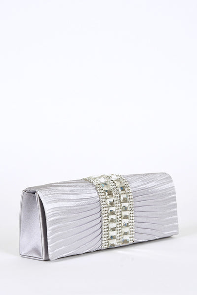 Center Glass Beads & Rhinestone Detail Pleated Clutch Bag