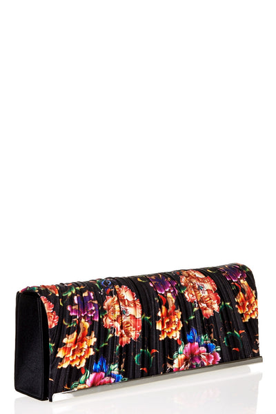 Pleated Flower Print Clutch Bag