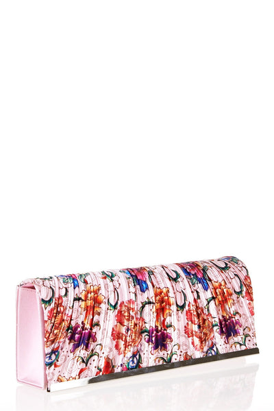 Pleated Flower Print Clutch Bag