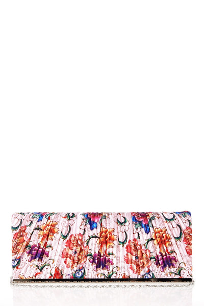 Pleated Flower Print Clutch Bag