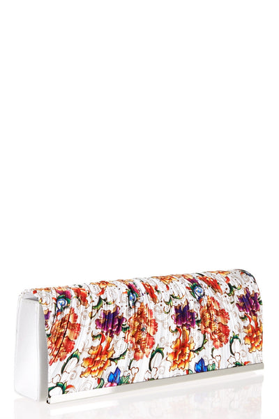 Pleated Flower Print Clutch Bag